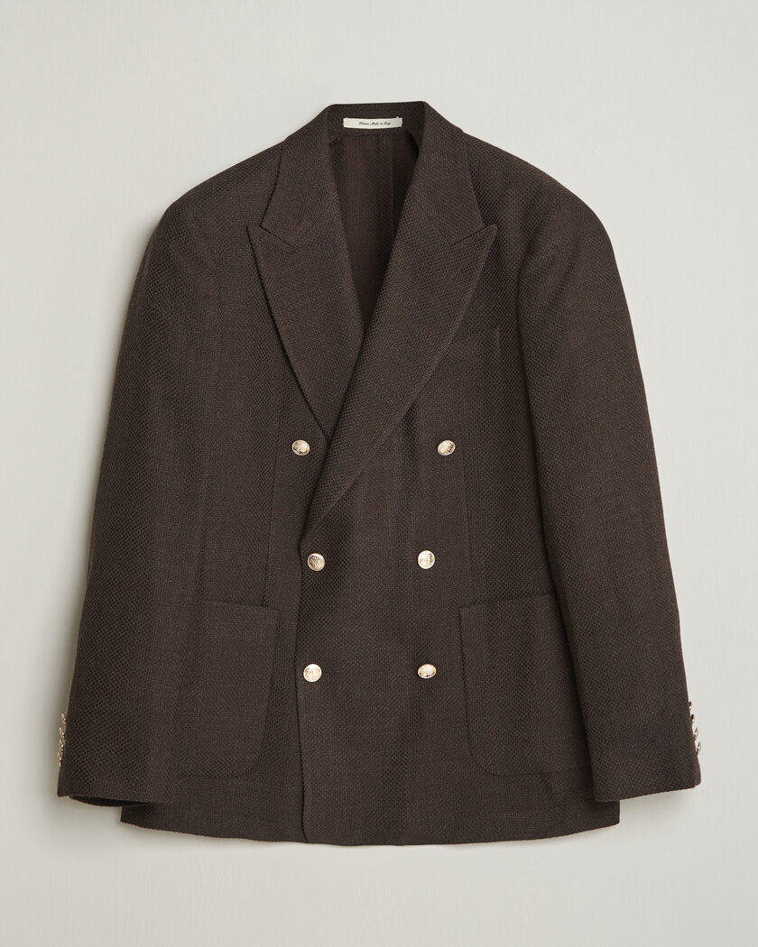 Gant Wool Textured Double Breasted Blazer Black Brown – Marrone