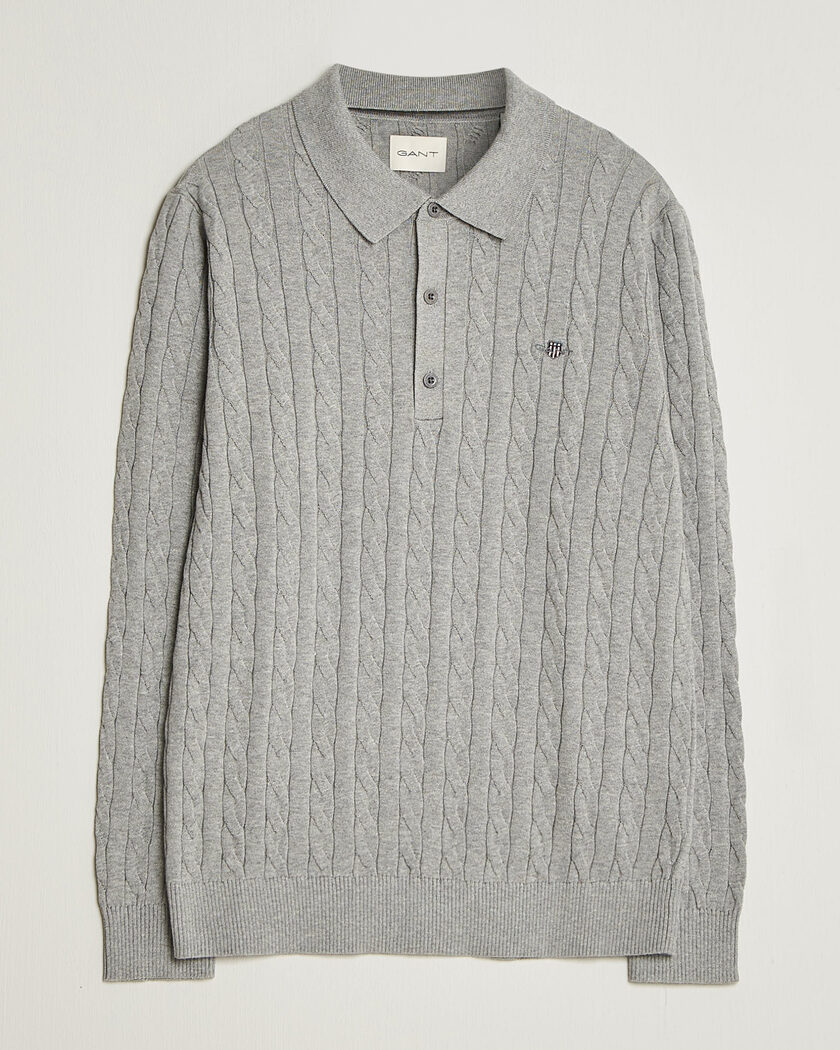 Gant Cotton Cable Polo Grey Melange – Grigio
