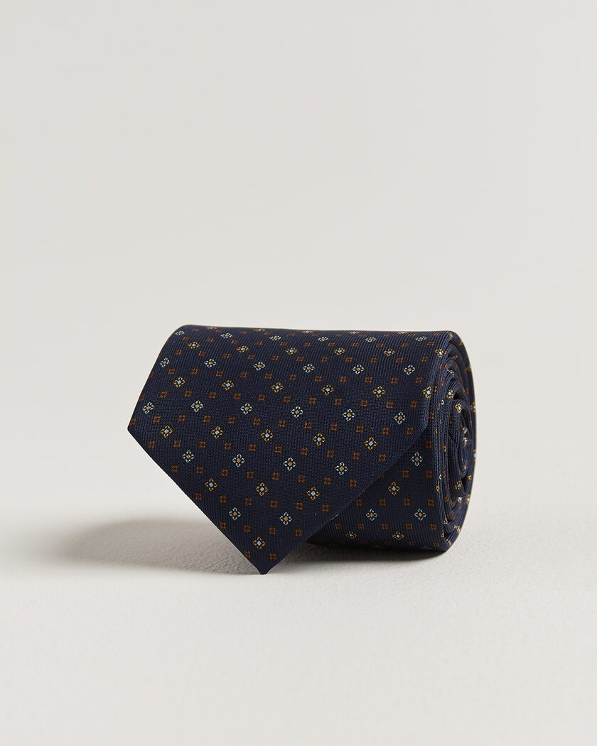 E. Marinella 3-Fold Printed Silk Tie Navy – Blu