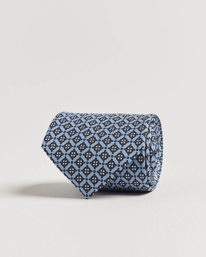 E. Marinella 3-Fold Printed Silk Tie Blue – Blu