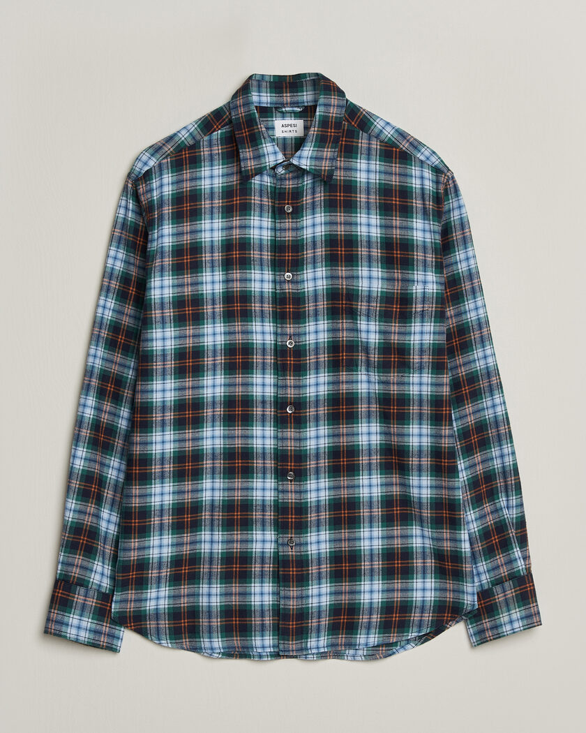 Aspesi Flannel Shirt Blue Check – Blu