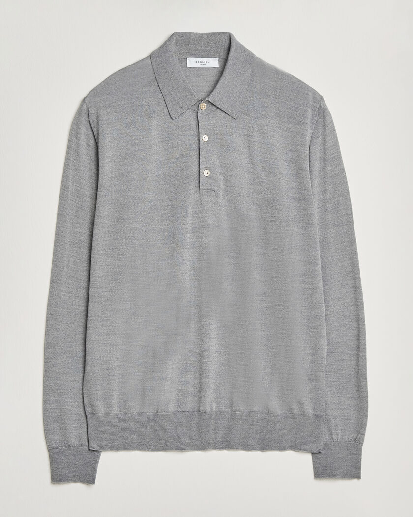 Boglioli Knitted Long Sleeve Polo Light Grey – Grigio