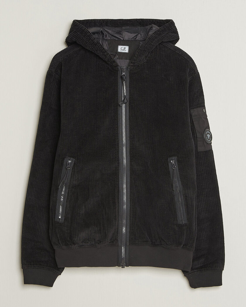 C.P. Company Light Padded Hood Corduroy Jacket Black – Nero