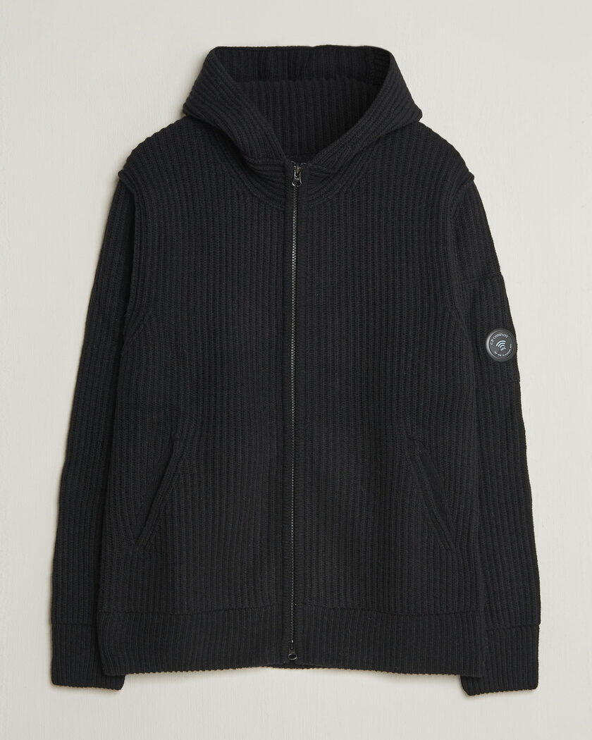 C.P. Company Heavy Lambswool Hood Zip Black – Nero