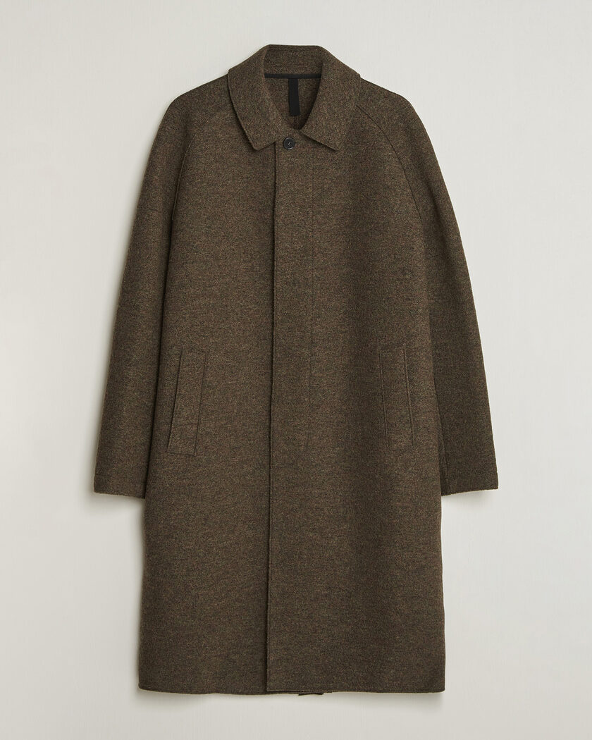  Harris Wharf London Boiled Wool Fly Front Balmacan Coat Brown/Green – Verde