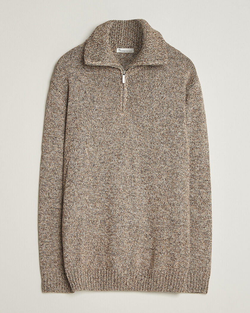 KnowledgeCotton Apparel Heavy Knitted Half Zip Brown – Marrone