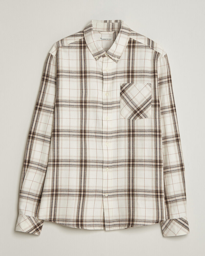 KnowledgeCotton Apparel Regular Fit Check Melange Flannel Shirt Cream – Beige