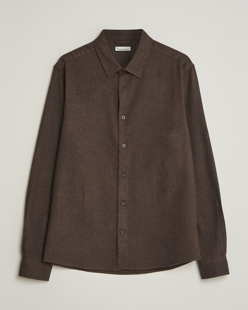 KnowledgeCotton Apparel Regular Fit Melange Flannel Shirt Chocolate – Marrone
