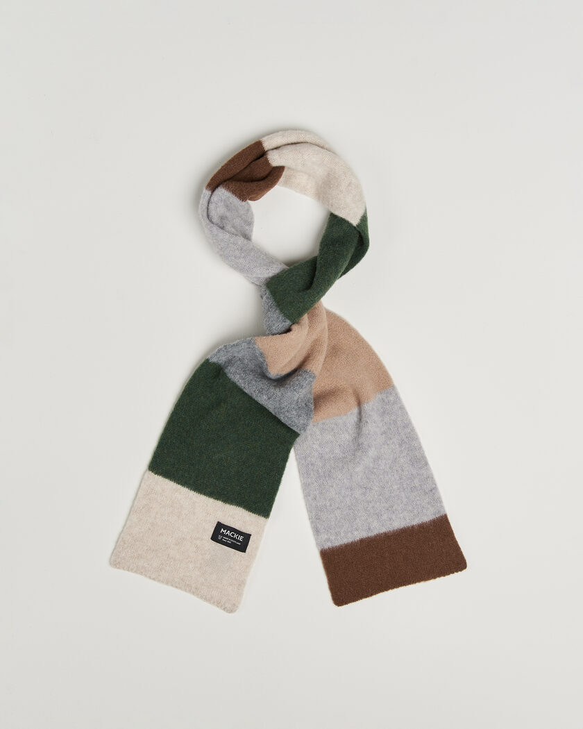 Robert Mackie Rona Ribbed Shaggy Lambswool Scarf Grey/Green/Beige Mix – Multicolore