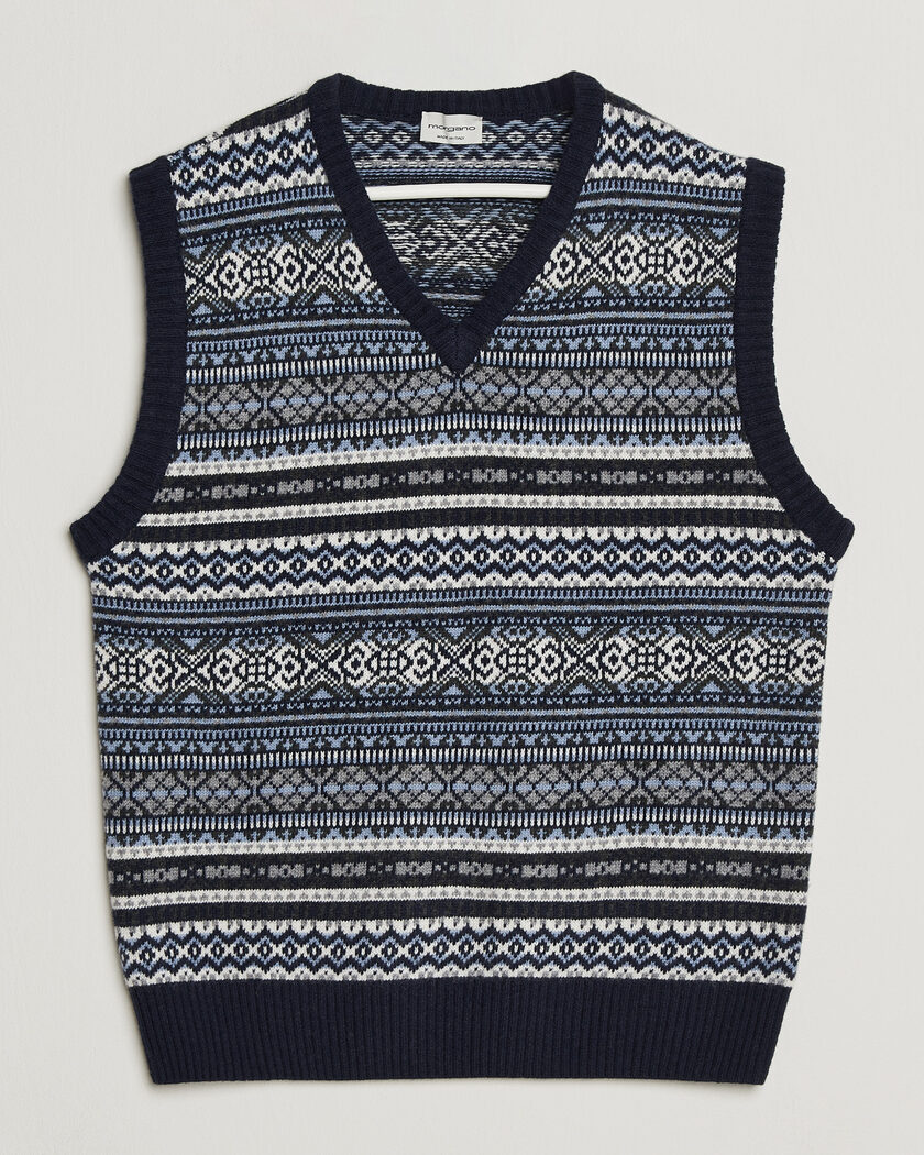Morgano Wool/Cashmere Fair Isle Knitted Vest Navy – Blu