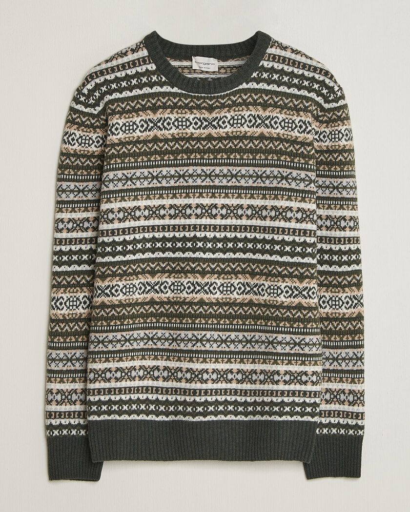 Morgano Wool/Cashmere Fair Isle Knitted Crewneck Green – Verde