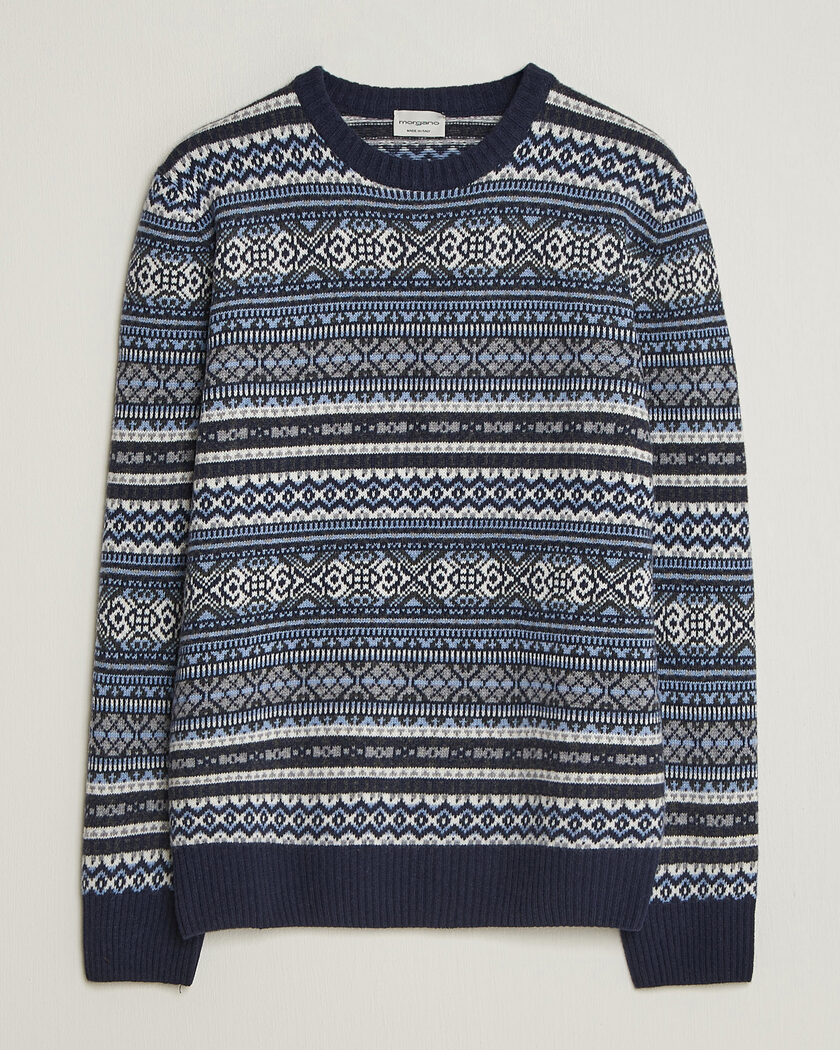 Morgano Wool/Cashmere Fair Isle Knitted Crewneck Navy – Blu