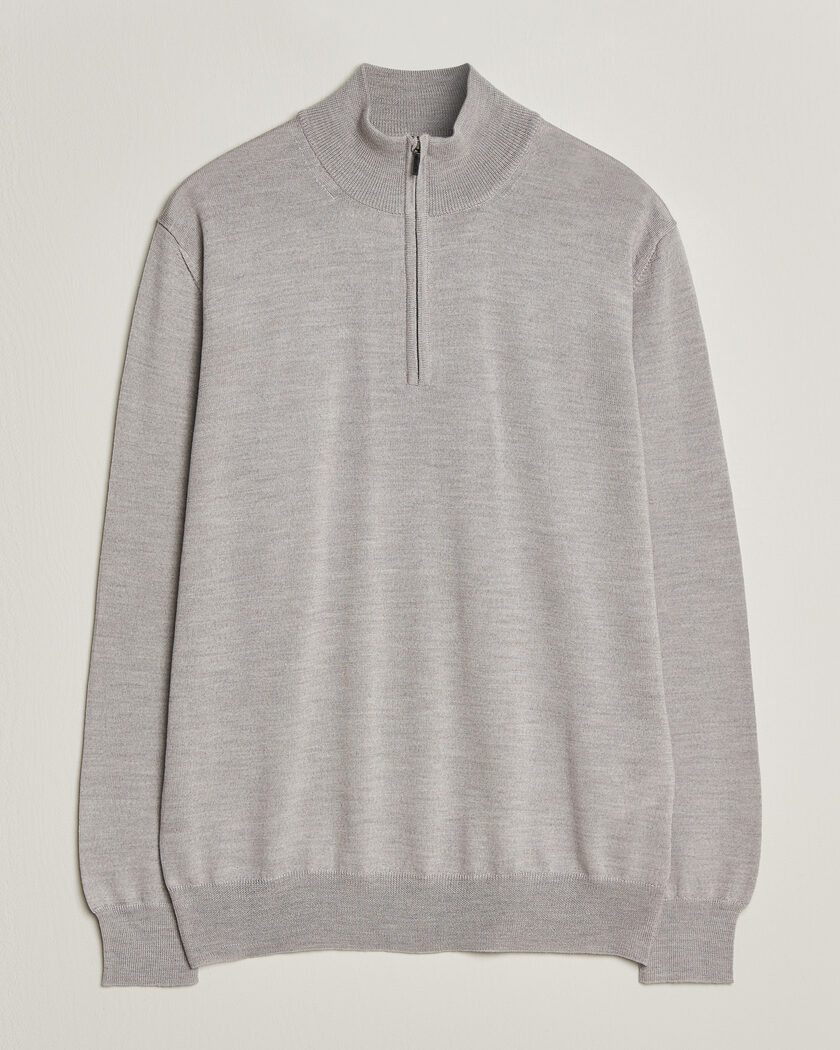 Morgano Extra Fine Merino Wool Half-Zip Light Grey – Grigio