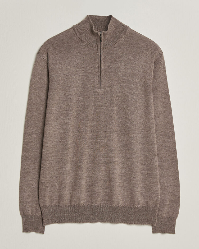 Morgano Extra Fine Merino Wool Half-Zip Mid Brown – Marrone