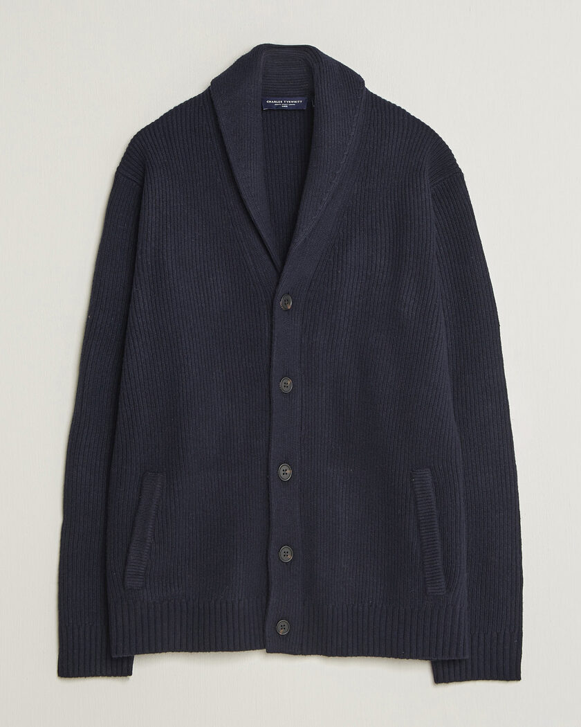 Charles Tyrwhitt Chunky Merino Shawl Neck Cardigan Navy – Blu