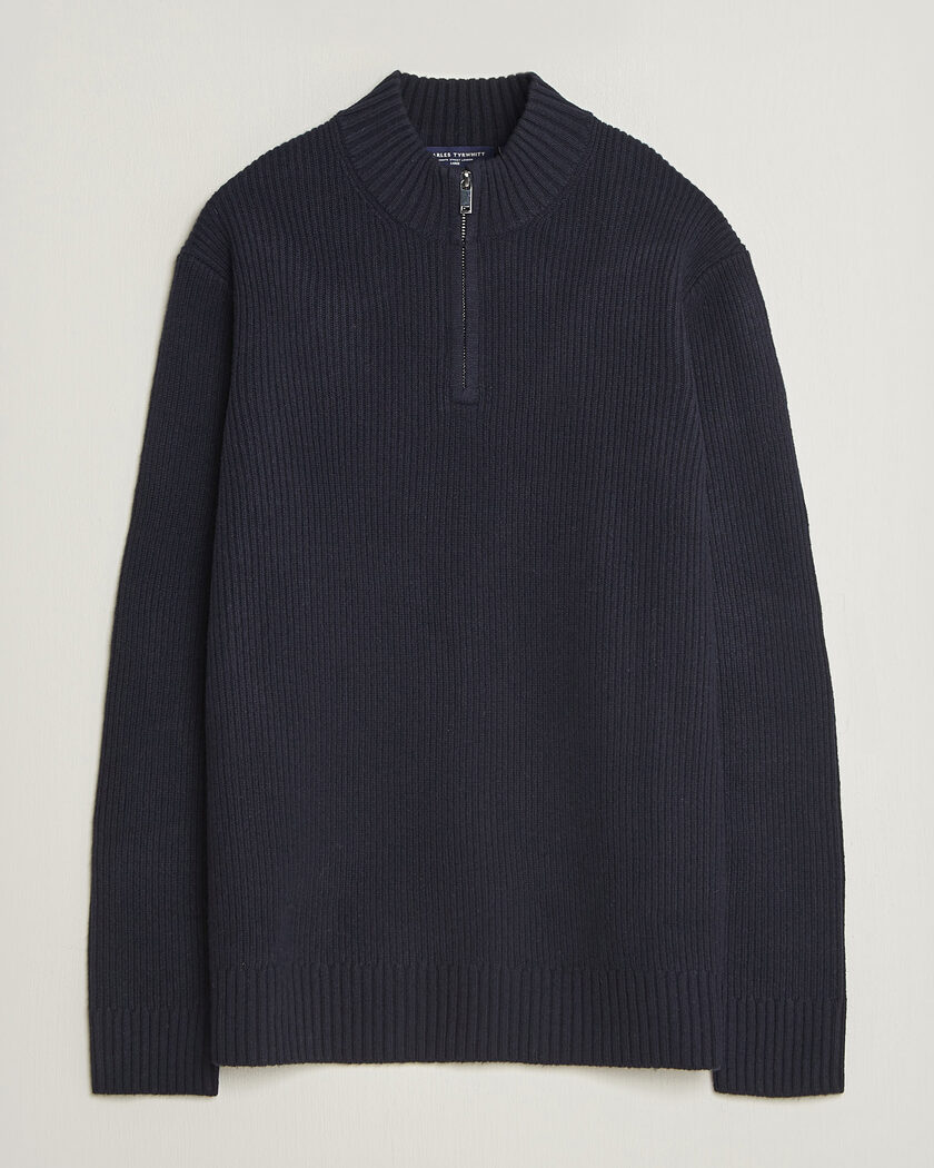 Charles Tyrwhitt Chunky Merino Zip Neck Navy – Blu