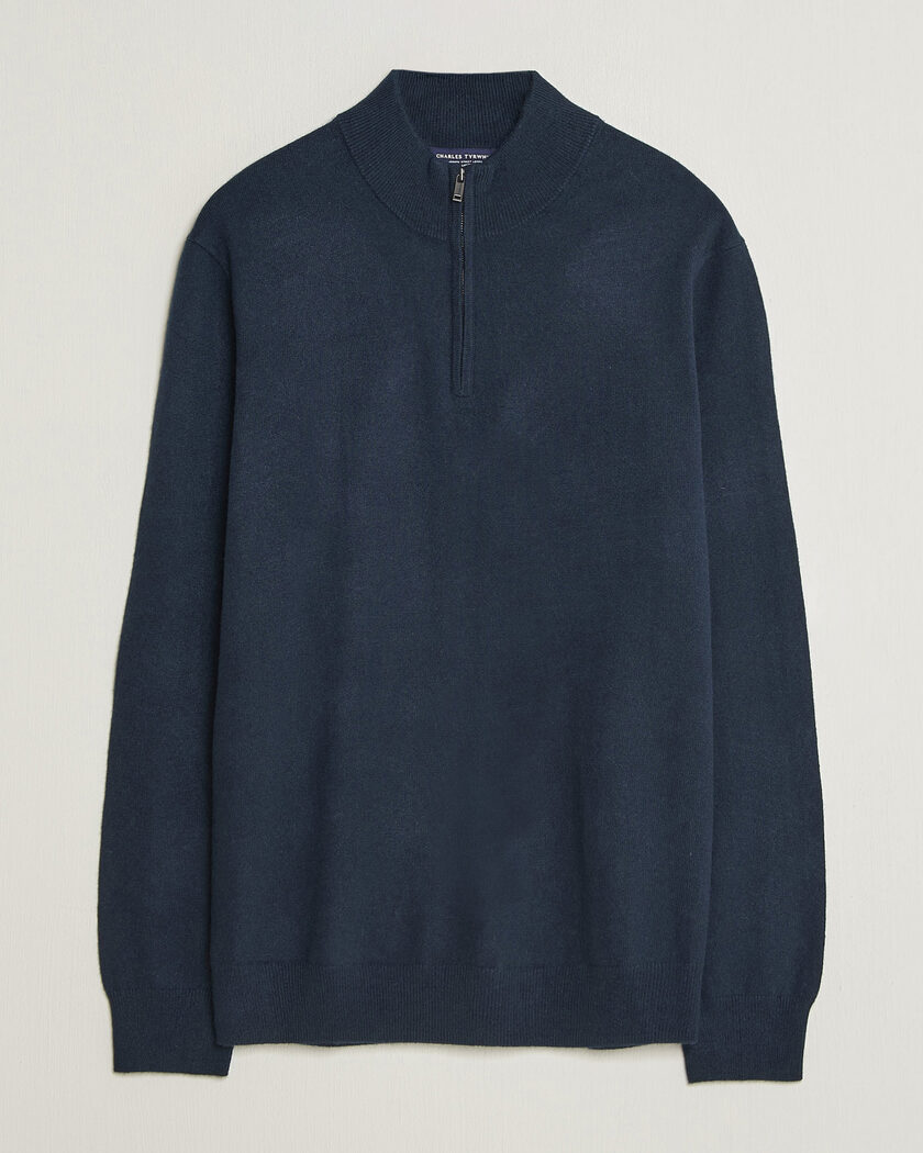 Charles Tyrwhitt Pure Cashmere Zip Neck Jumper Navy – Blu