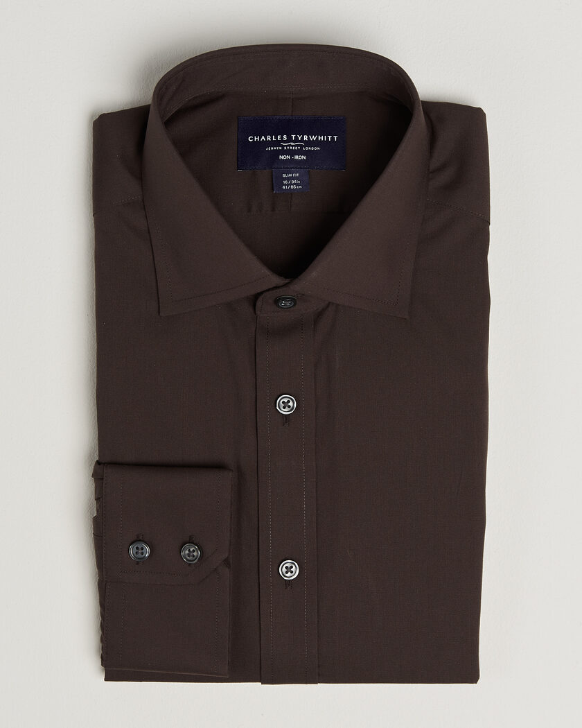 Charles Tyrwhitt Slim Fit Non Iron Poplin Cut Away Shirt Chocolate – Marrone