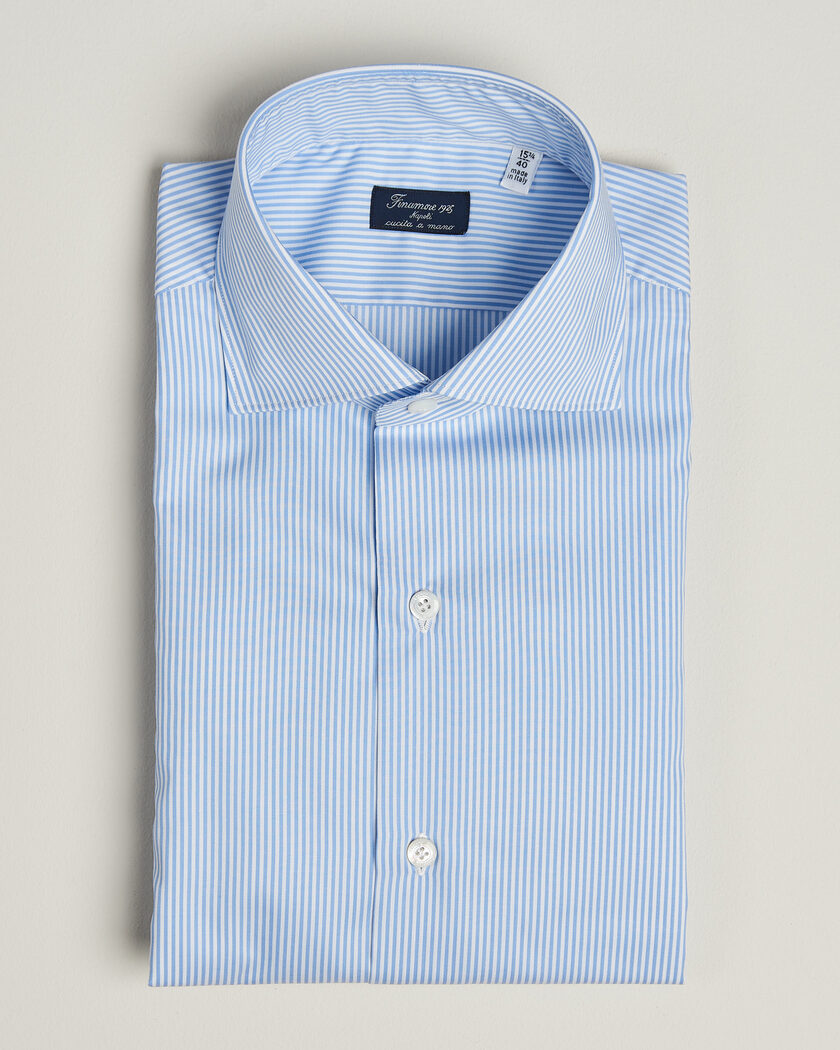 Finamore Napoli Milano Slim Traveller Cotton Shirt Blue Stripe – Blu