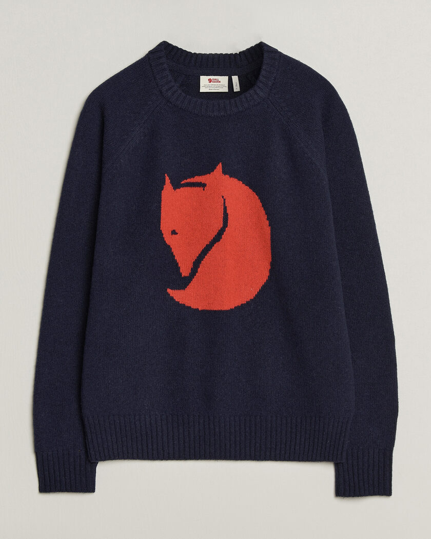 Fjällräven Logo Knit Wool Sweater Dark Navy – Blu