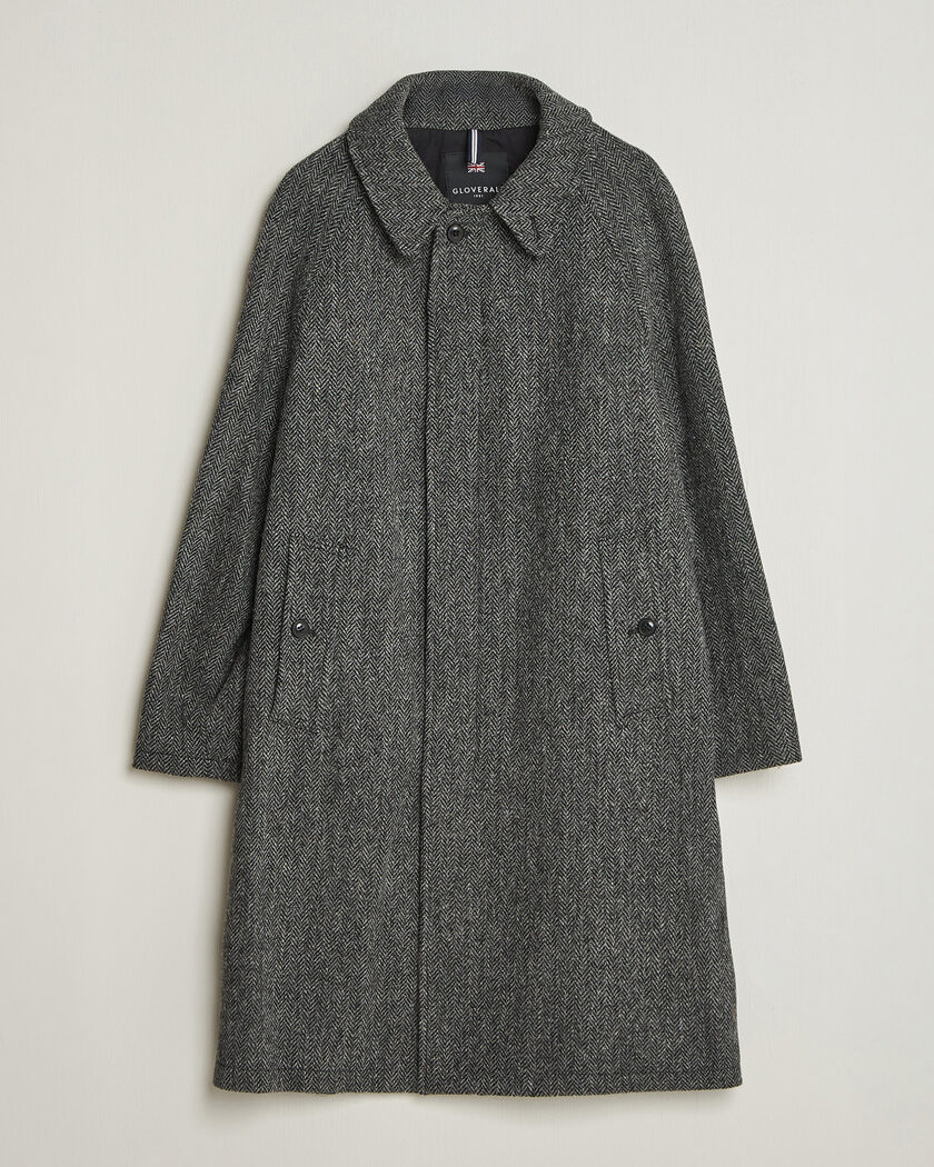 Gloverall Hynes Harris Tweed Coat Charcoal Herringbone – Grigio