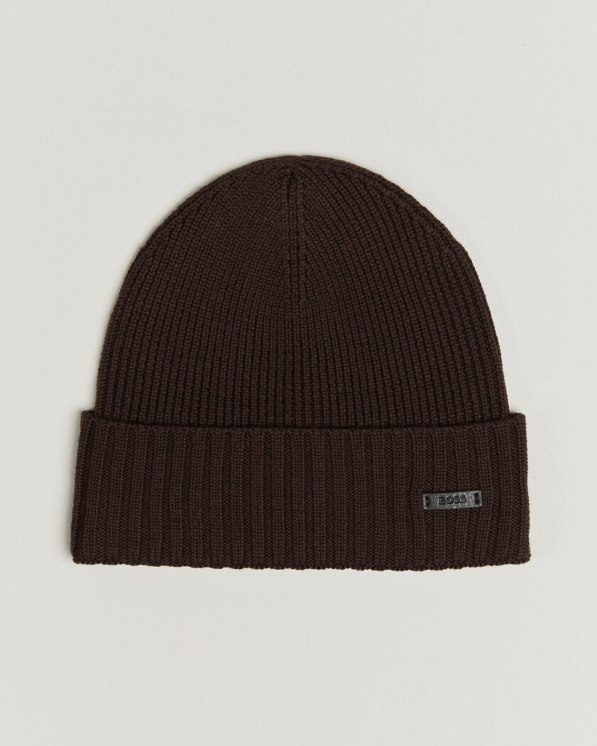 BOSS BLACK Fati Wool Beanie Dark Brown – Marrone