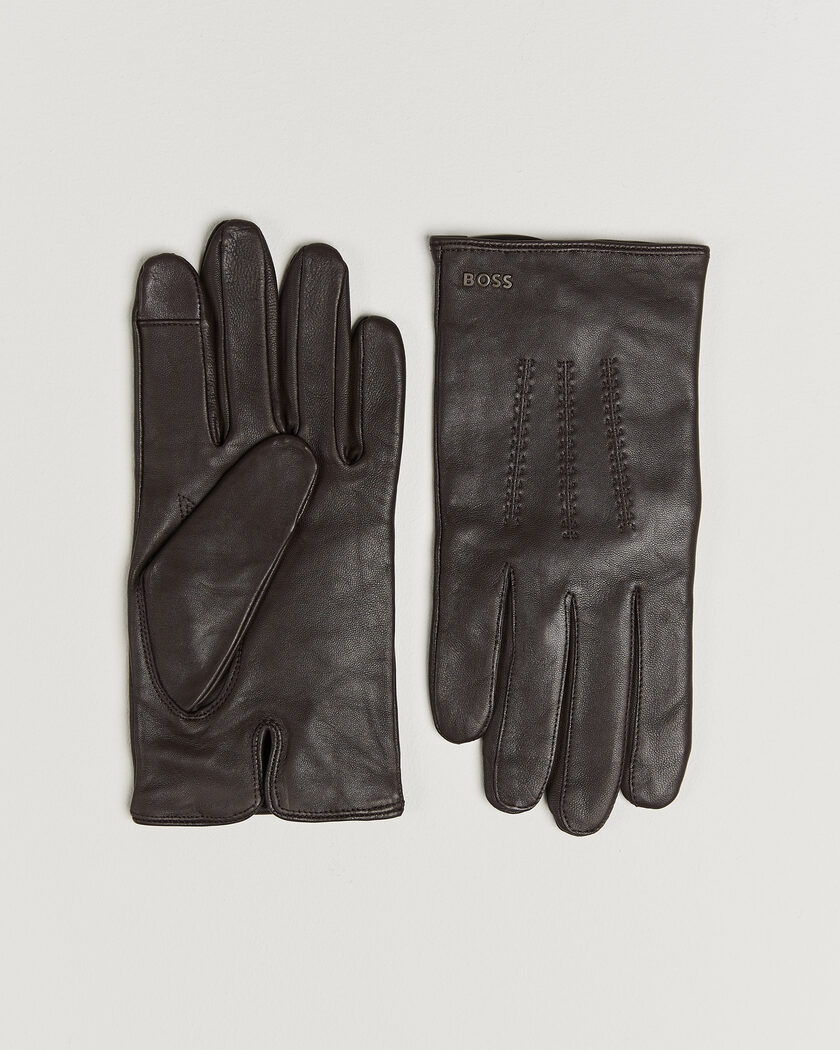 BOSS BLACK Hainz Leather Glove Dark Brown – Marrone