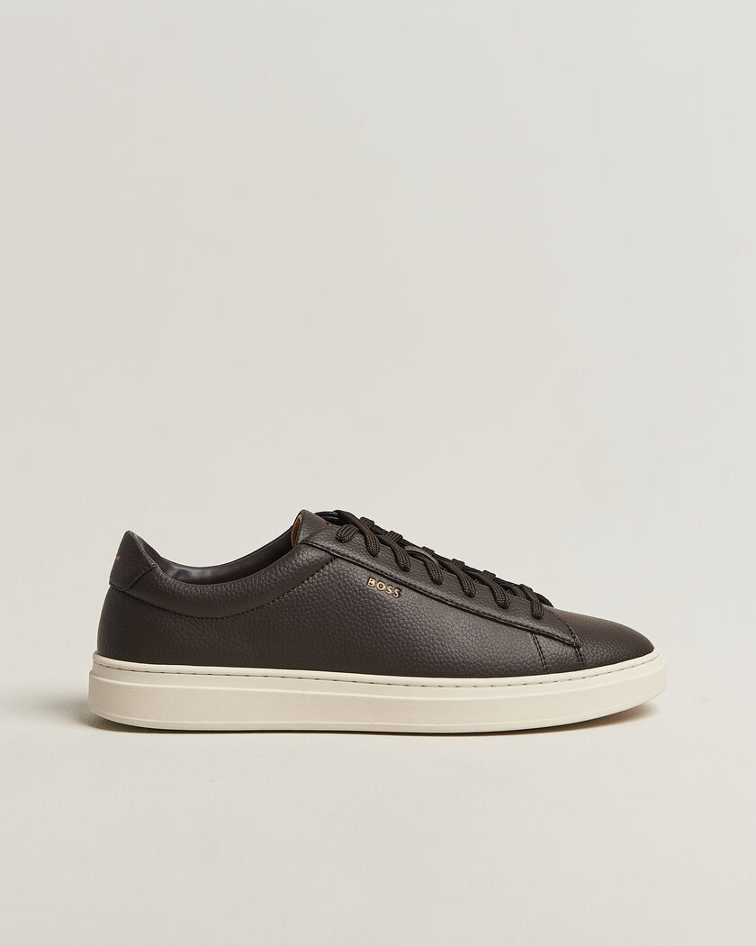 BOSS BLACK Kieran Grained Leather Sneaker Dark Brown – Marrone