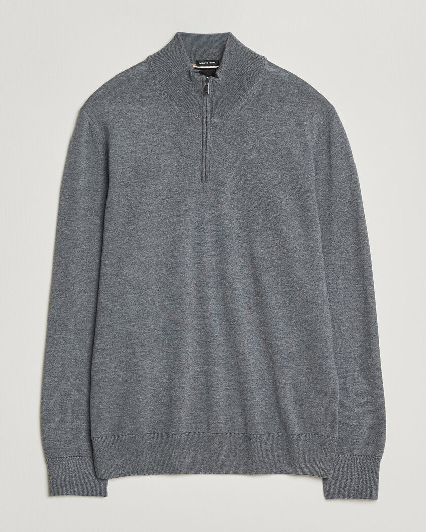 BOSS BLACK Ebenji Merino Knitted Half Zip Medium Grey – Grigio