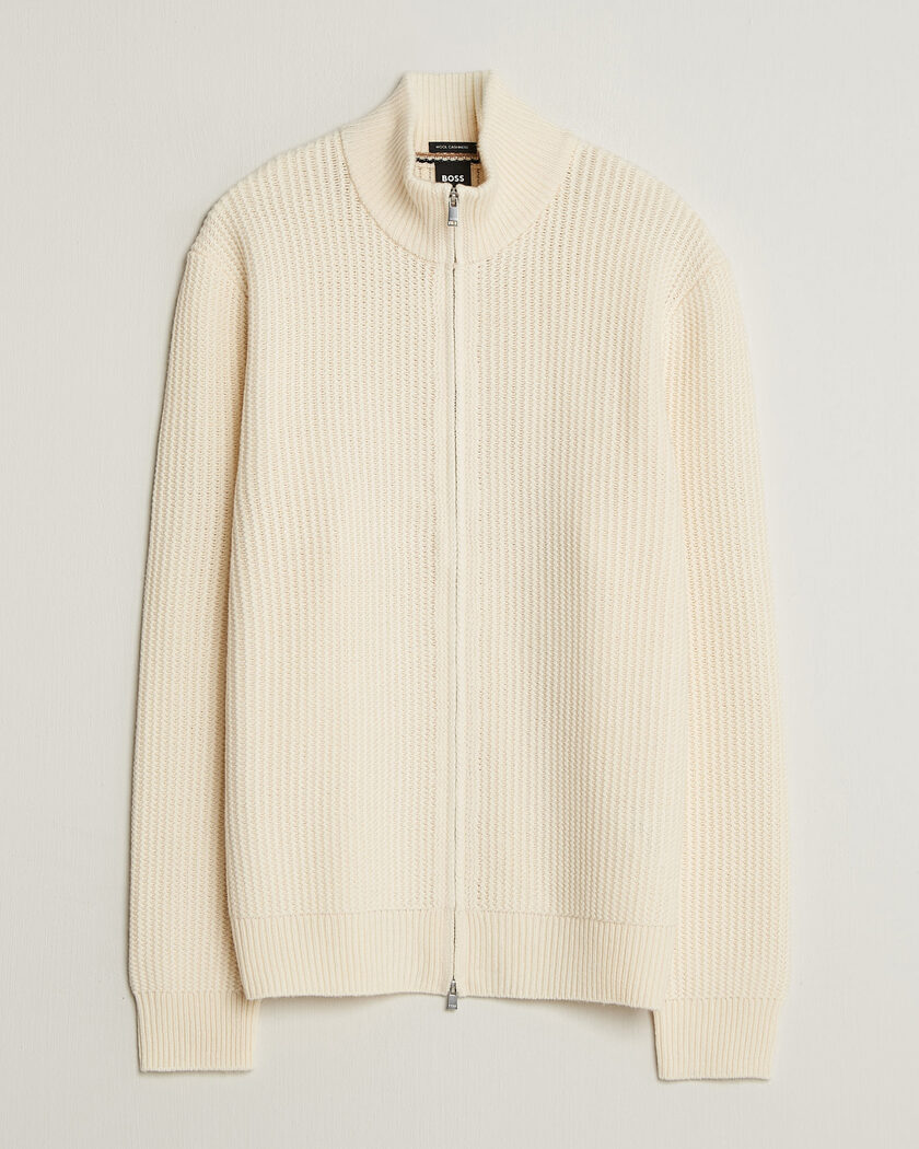 BOSS BLACK Fiocco Wool/Cashmere Full Zip Open White – Bianco
