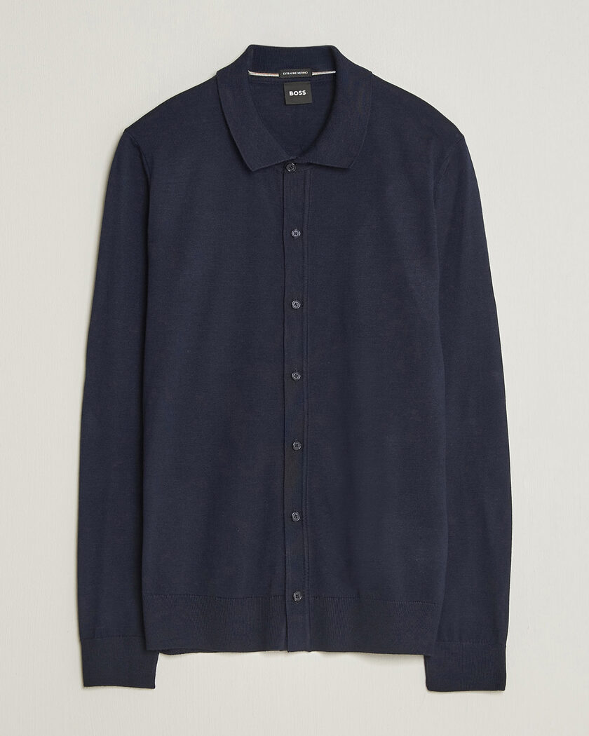 BOSS BLACK Helbert Merino Knitted Cardigan Dark Blue – Blu