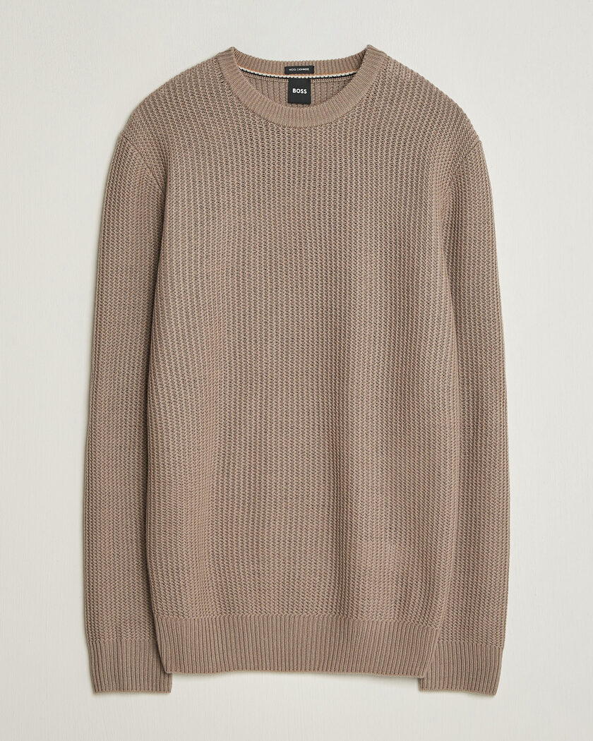 BOSS BLACK Fiocchetto Wool/Cashmere Crew Neck Open Brown – Marrone