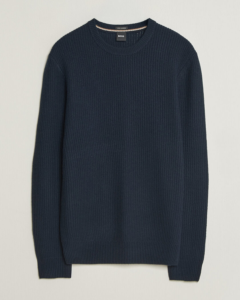 BOSS BLACK Fiocchetto Wool/Cashmere Crew Neck Dark Blue – Blu