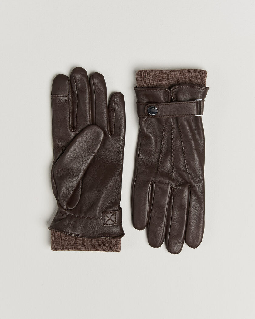 BOSS BLACK Hyden Leather Glove Dark Brown – Marrone