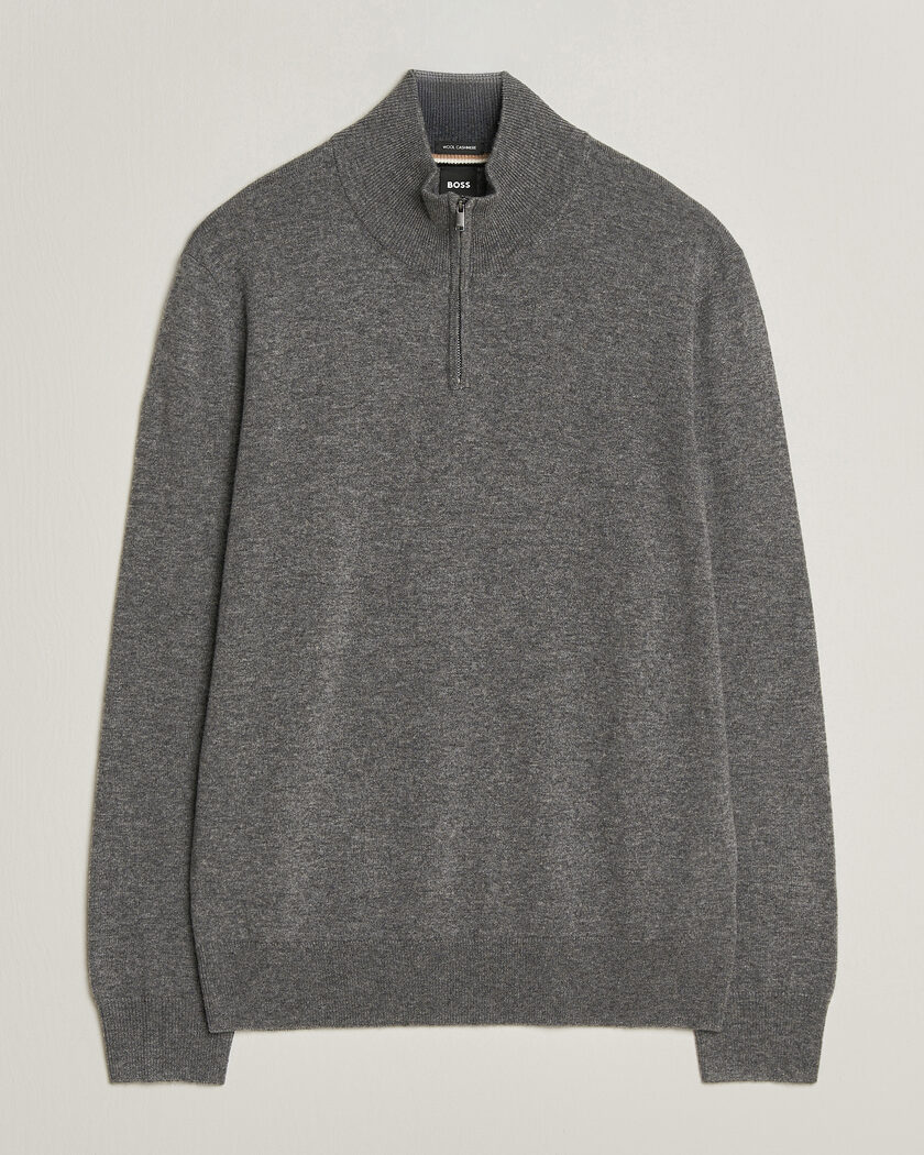 BOSS BLACK Hemarlo Wool/Cashmere Half Zip Medium Grey – Grigio