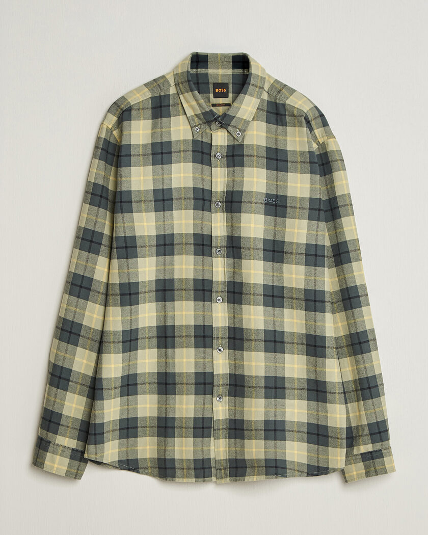 BOSS ORANGE Rickert Brushed Cotton Checked Shirt Open Green – Verde