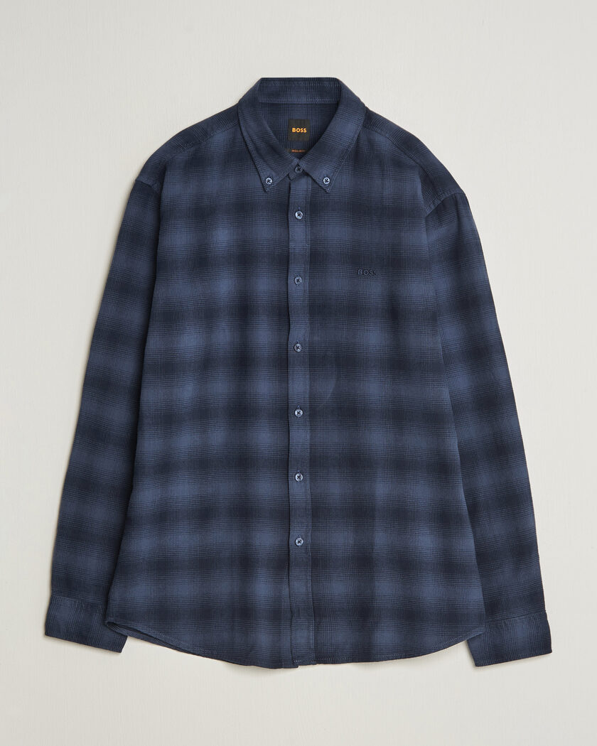 BOSS ORANGE Rickert Brushed Cotton Checked Shirt Dark Blue – Blu