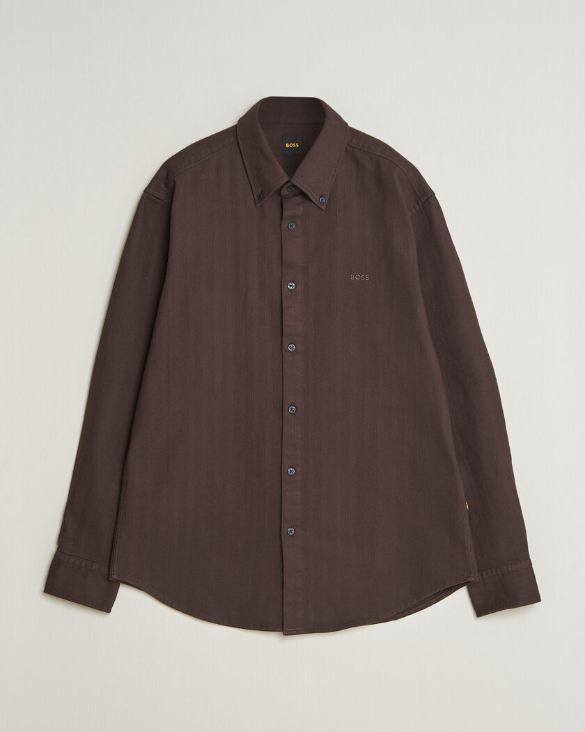 BOSS ORANGE Ricopuls Brushed Herringbone Shirt Dark Brown – Marrone
