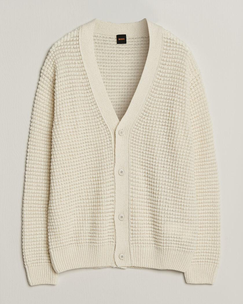 BOSS ORANGE Korsico Wool Knitted Cardigan Open White – Bianco