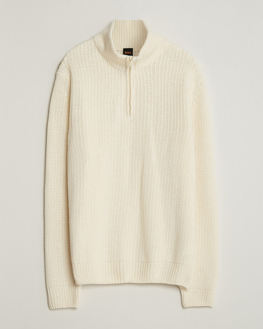 BOSS ORANGE Kenter Wool Knitted Half Zip Open White – Bianco