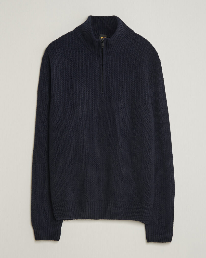 BOSS ORANGE Kenter Wool Knitted Half Zip Dark Blue – Blu