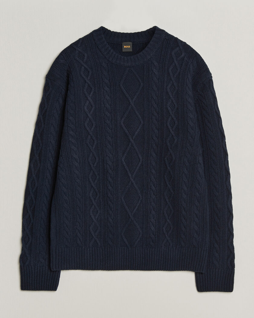 BOSS ORANGE Atreccio Wool Structured Knitted Sweater Dark Blue – Blu
