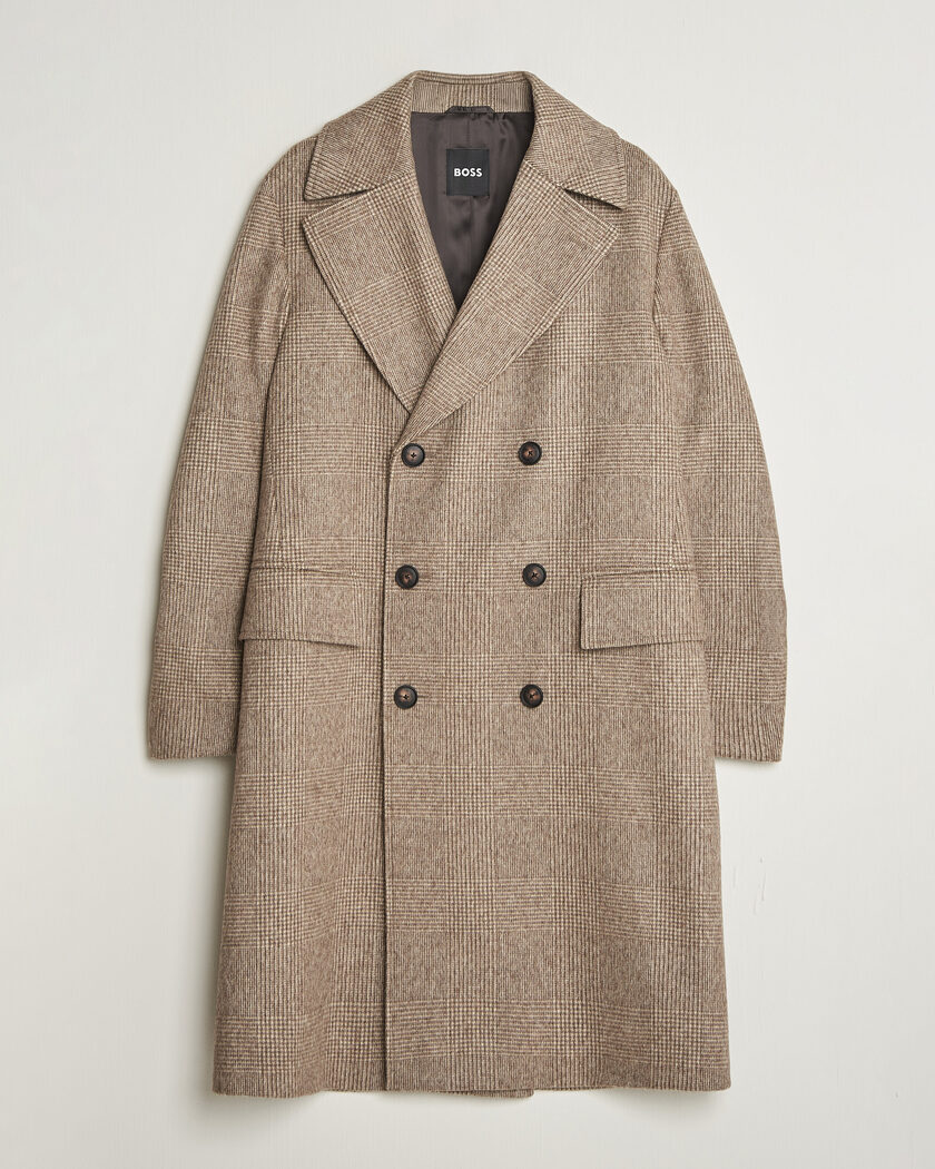 BOSS BLACK Jared Wool Double Breasted Coat Open Brown – Marrone