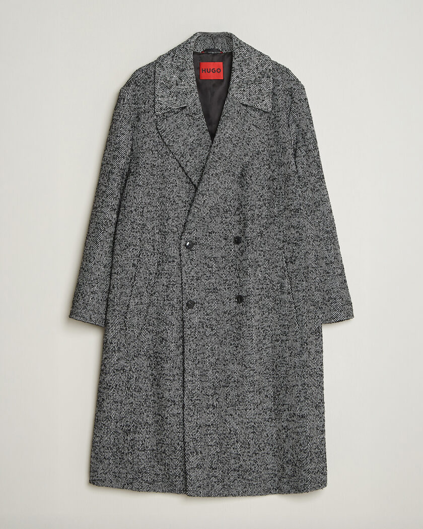 HUGO Milas Herringbone Double Breasted Coat Dark Grey – Grigio
