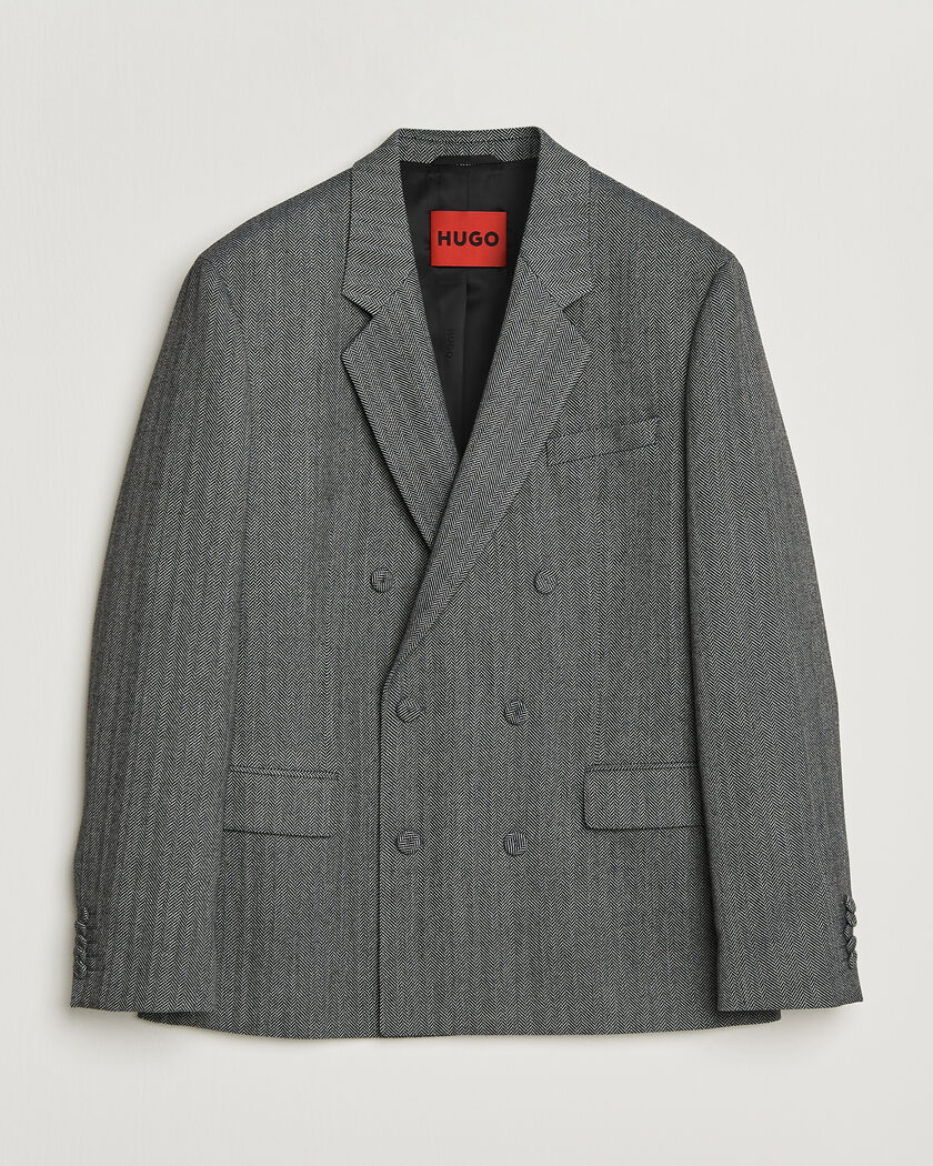 HUGO Karlo Herringbone Double Breasted Blazer Dark Grey – Grigio