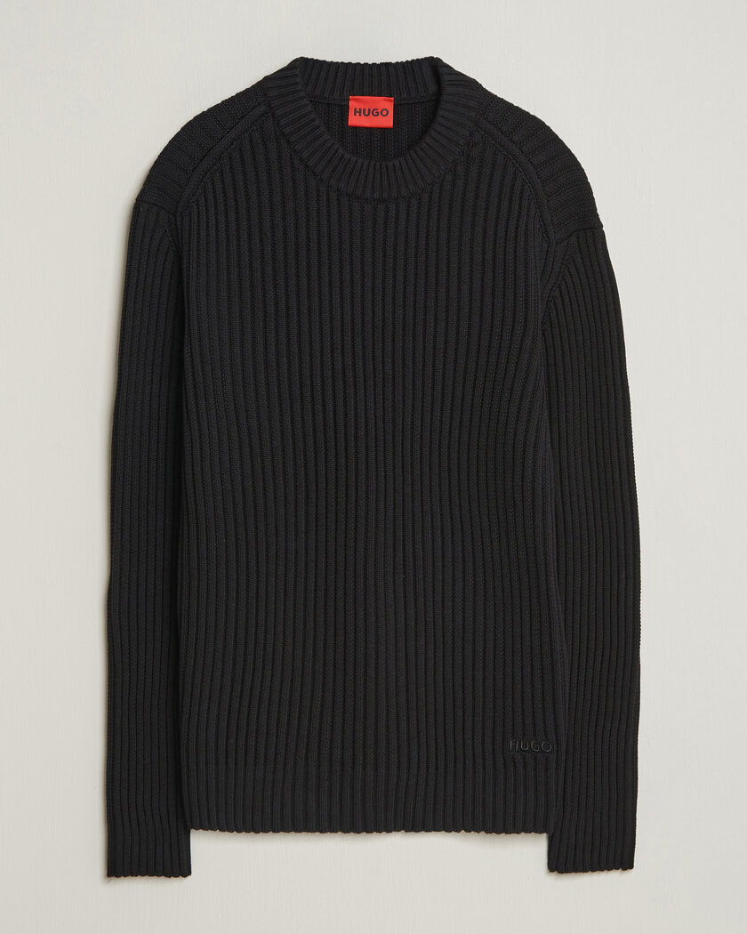 HUGO Sribban Cotton Knitted Sweater Black – Nero
