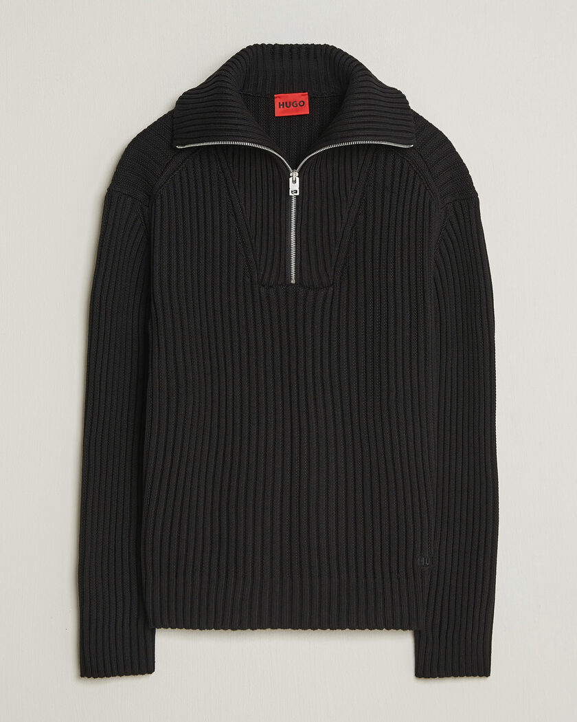 HUGO Srtithon Cotton Knitted Half Zip Black – Nero