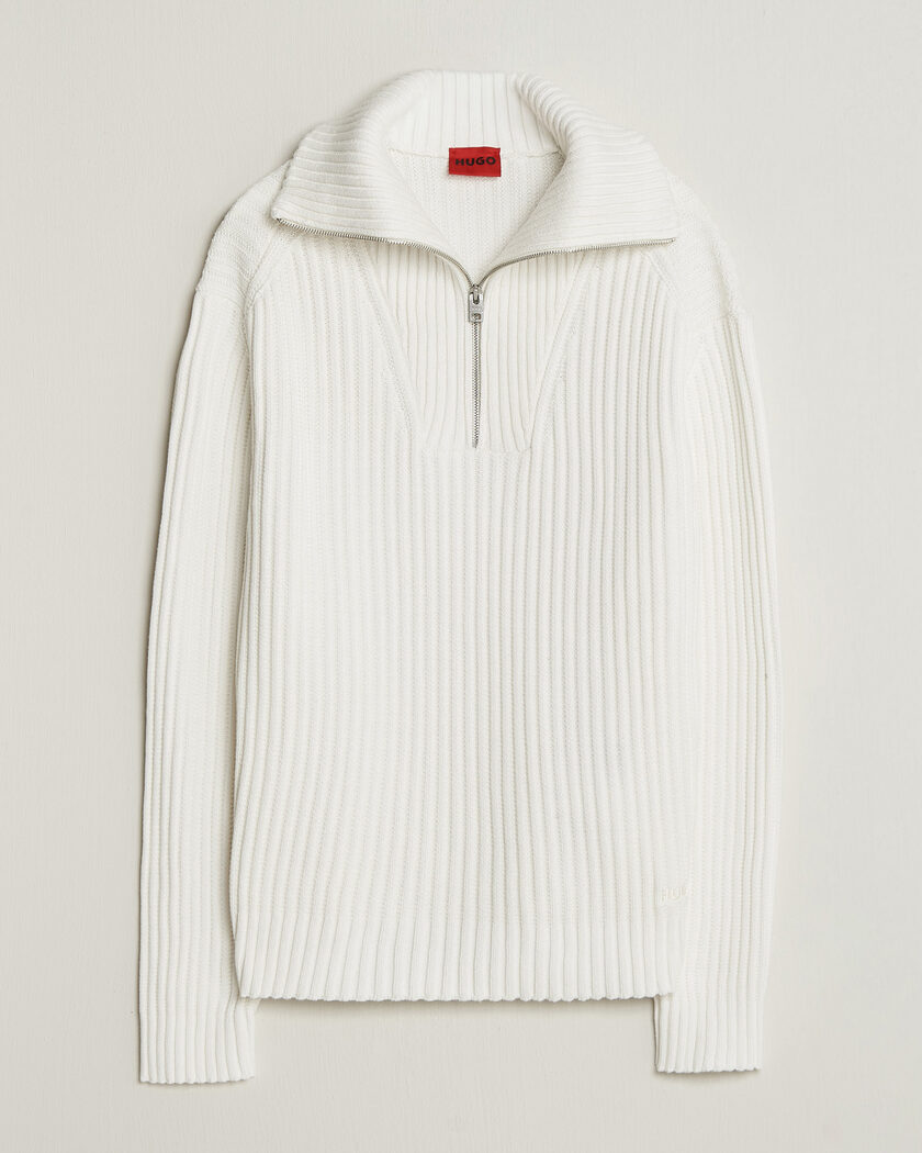 HUGO Srtithon Cotton Knitted Half Zip Natural – Bianco