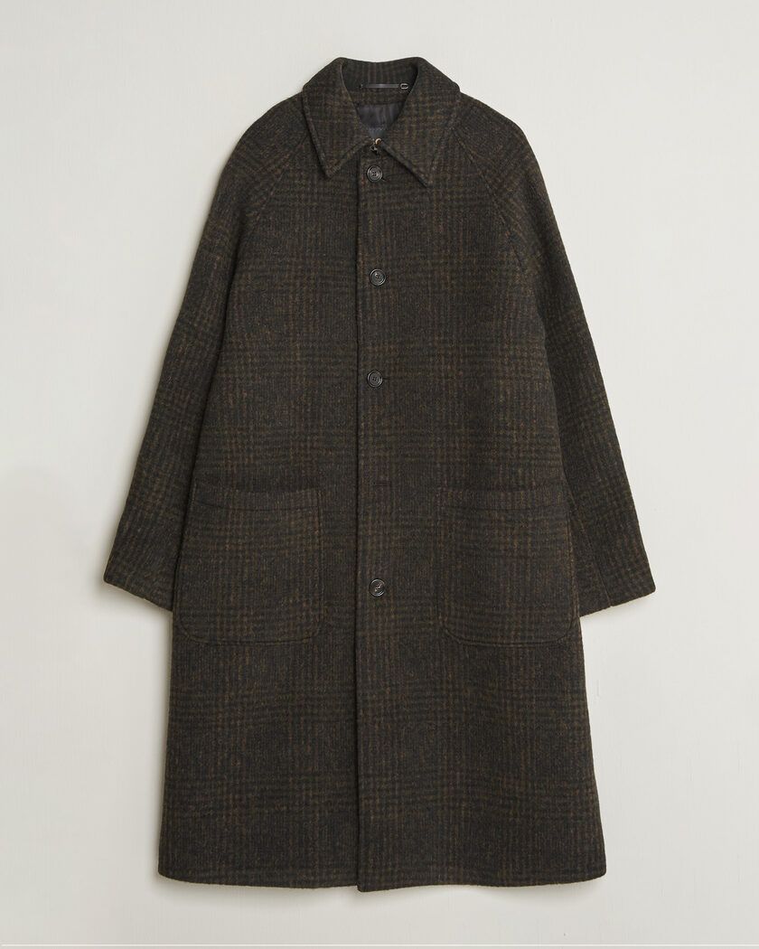 BOSS CAMEL Cohn Wool Checked Coat Open Green – Verde