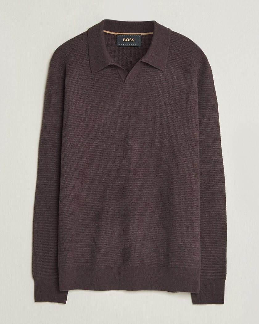 BOSS CAMEL Filo Cashmere Knitted Polo Open Brown – Marrone